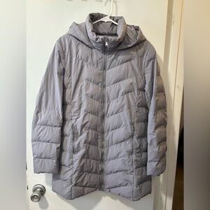 Lauren Ralph Lauren Sz M Gray Quilted Hooded Down Puffer Mid Length Jacket Coat